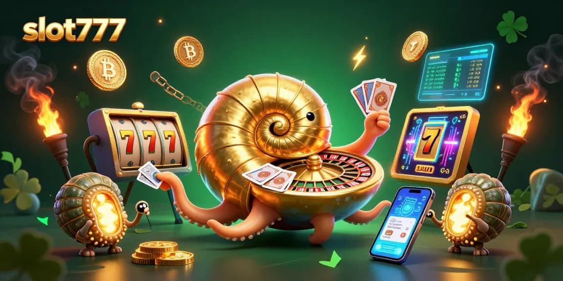 Spin the reels and win big with slot777, featuring a nautilus roulette wheel and glowing coins.