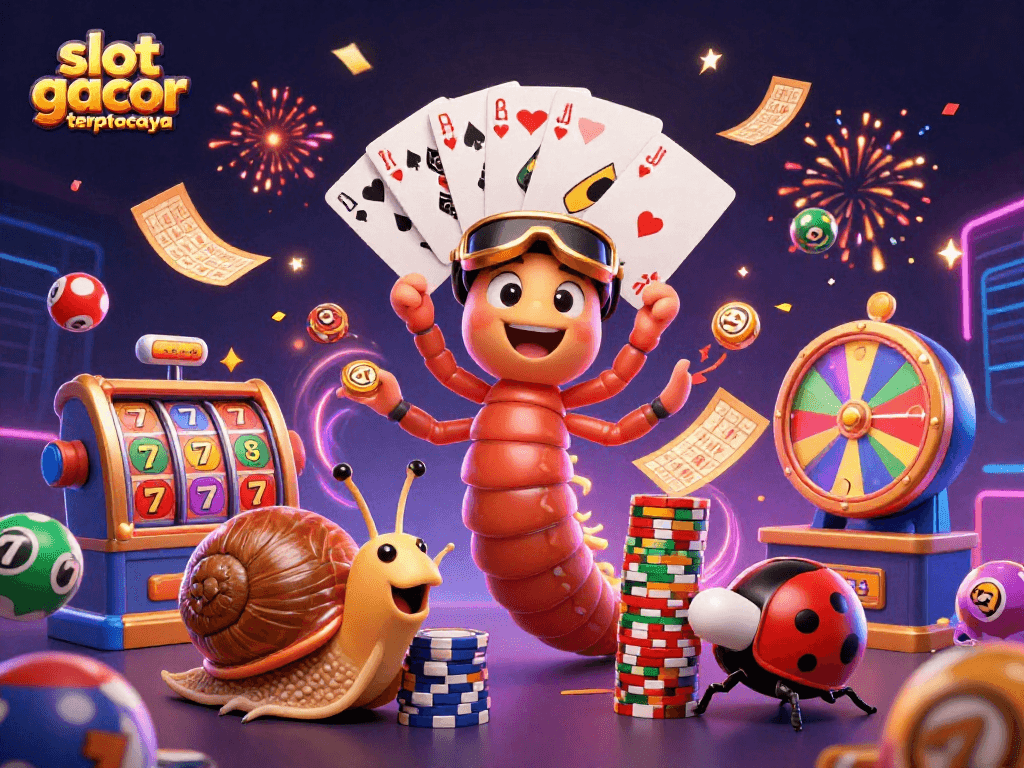 Engage with slot gacor terpercaya through a vibrant 3D casino scene featuring a colorful dealer and exciting game elements.