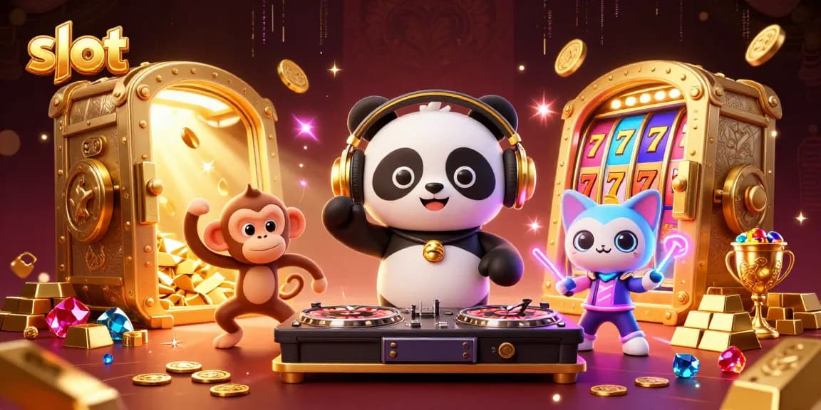 Slot yang mendebarkan di kasino dengan panda DJ, monyet dan kucing bersinar