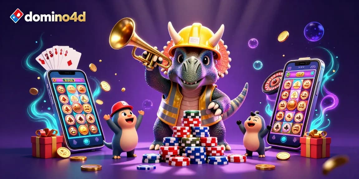 Pengalaman bermain domino4d dengan karakter unik merayakan kemenangan dalam ilustrasi 3D.