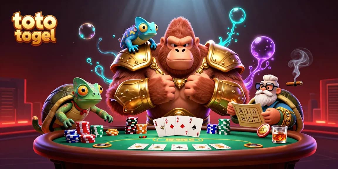 Menyaksikan permainan toto togel di meja poker yang dikelilingi oleh tokoh kartun 3D yang menakjubkan.
