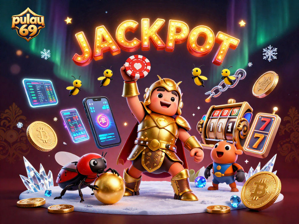 Win big with pulau 69 in this vibrant 3D casino scene filled with jackpot excitement.