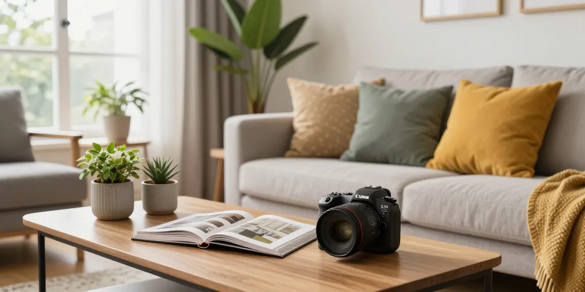Dewitogel menampilkan ruang tamu modern dengan sofa nyaman dan tanaman indoor menambah suasana yang hangat.