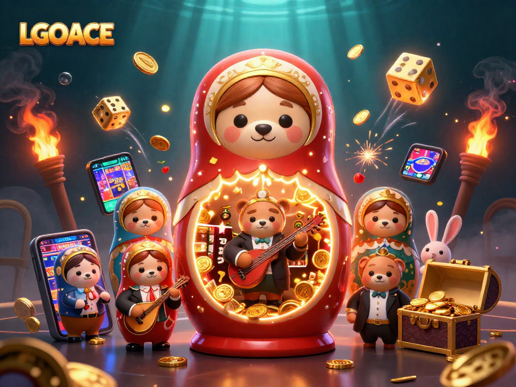LGOACE showcases exciting casino thrills with a vibrant scene of slot games, jackpots, and engaging characters.