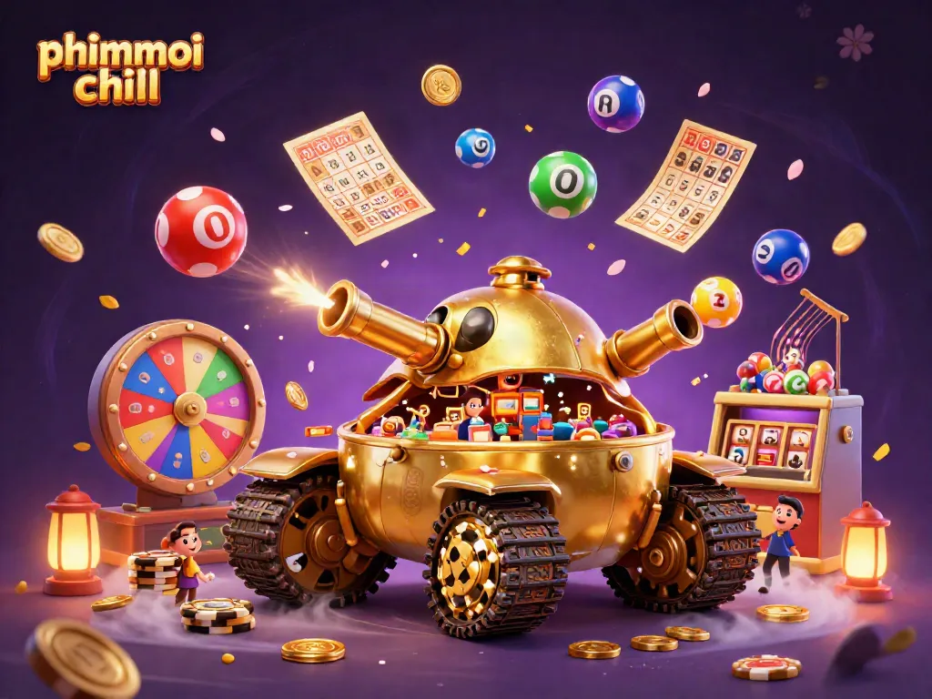 Experience the phimmoi chill vibe with an immersive casino illustration featuring vibrant games and dynamic elements.
