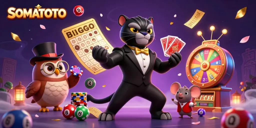 Experience SOMATOTO's vibrant casino environment with charming characters and dynamic gaming elements.