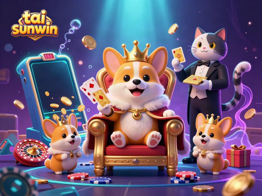 Experience high-stakes action with tai sunwin as the royal corgi reigns in a vibrant casino scene.