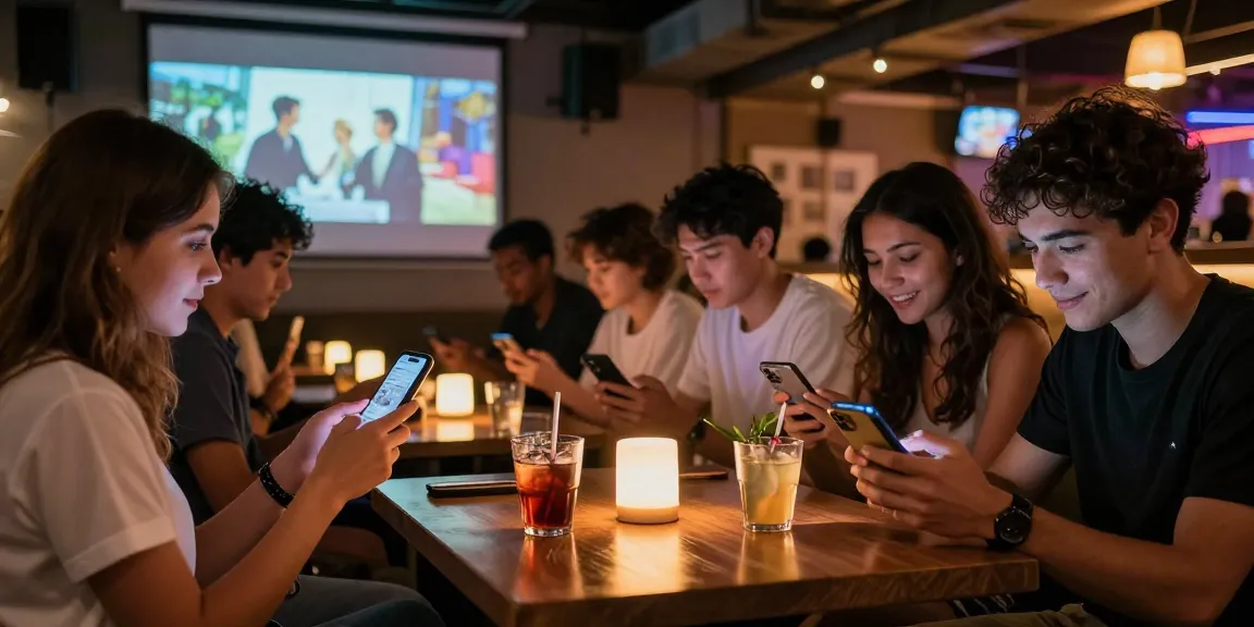 Bokep indonesia gratis entertainment scene with friends enjoying streaming in a vibrant lounge.