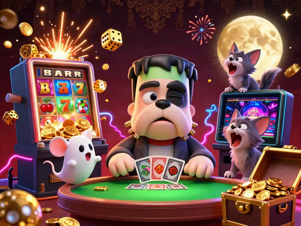 Experience the temposlot excitement with a lively 3D casino illustration featuring animated characters and vibrant game elements.