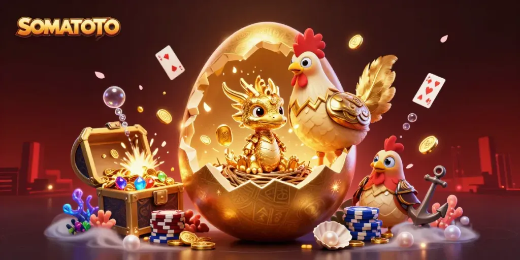 SOMATOTO showcases a golden dragon amidst poker chips in a dynamic casino-themed 3D scene