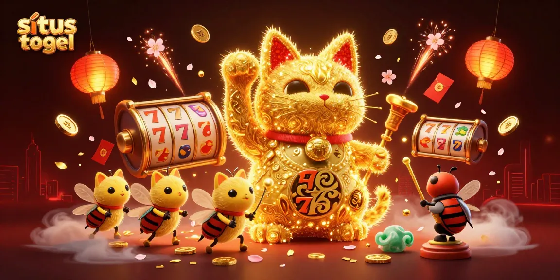 Menggoda tujuan permainan situs togel dengan simbol keberuntungan dan elemen kasino mewah.