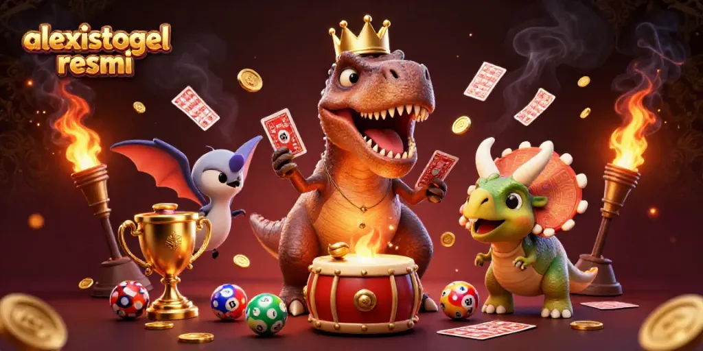 Melihat cara bermain di alexistogel resmi dengan T-Rex dan pterodactyl, menyusun kartu dan chip emas.