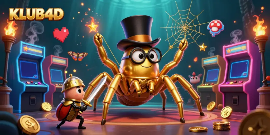 Menghadapi petualangan seru di KLUB4D, tarantula emas berhadapan dengan ksatria beetle dan penggemar di dunia kasino.