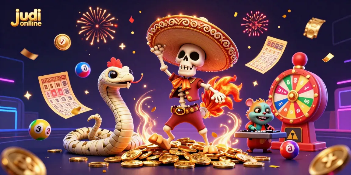 Experience the thrill of judi online with vibrant lottery elements and animated characters!