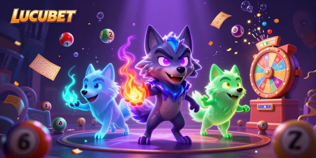 LUCUBET captures excitement with a 3D fantasy scene featuring ghostly wolves and lottery balls.