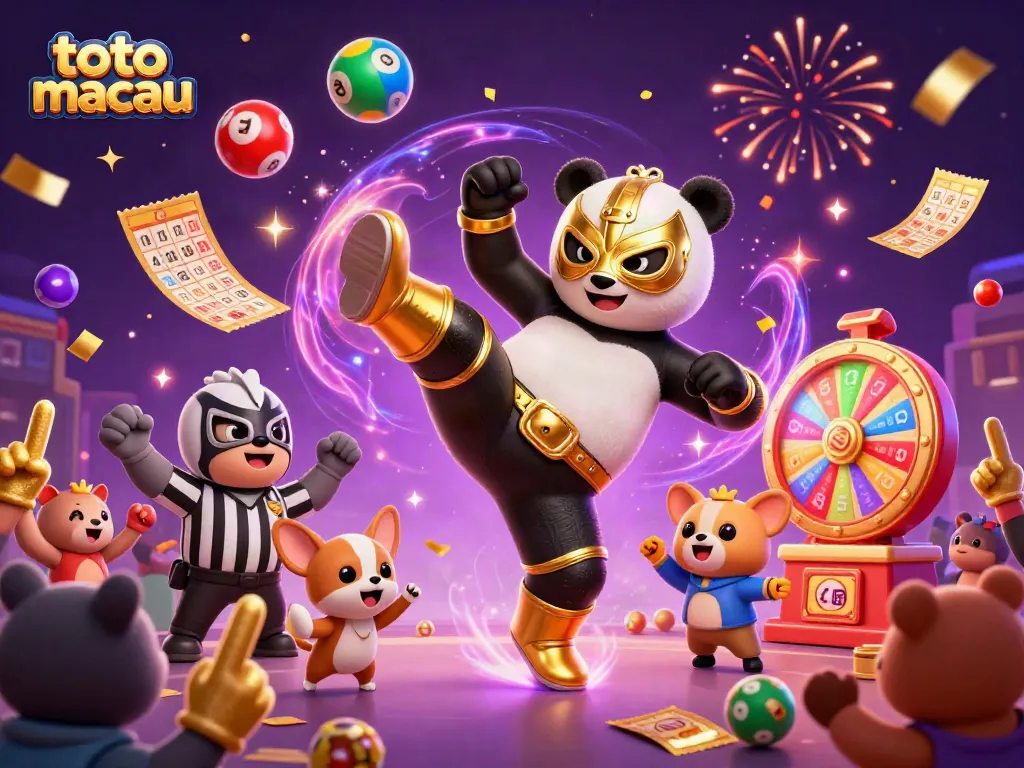 Menangkan taruhan dengan toto macau saat melihat panda pegulat menerjang dan kerumunan bersorak.