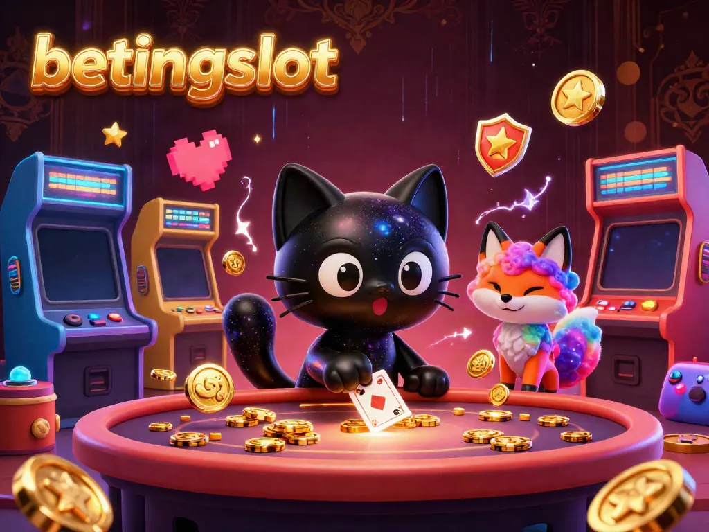 Permainan menarik di betingslot dengan kucing lubang hitam dan rubah nebula di tengah meja kasino.