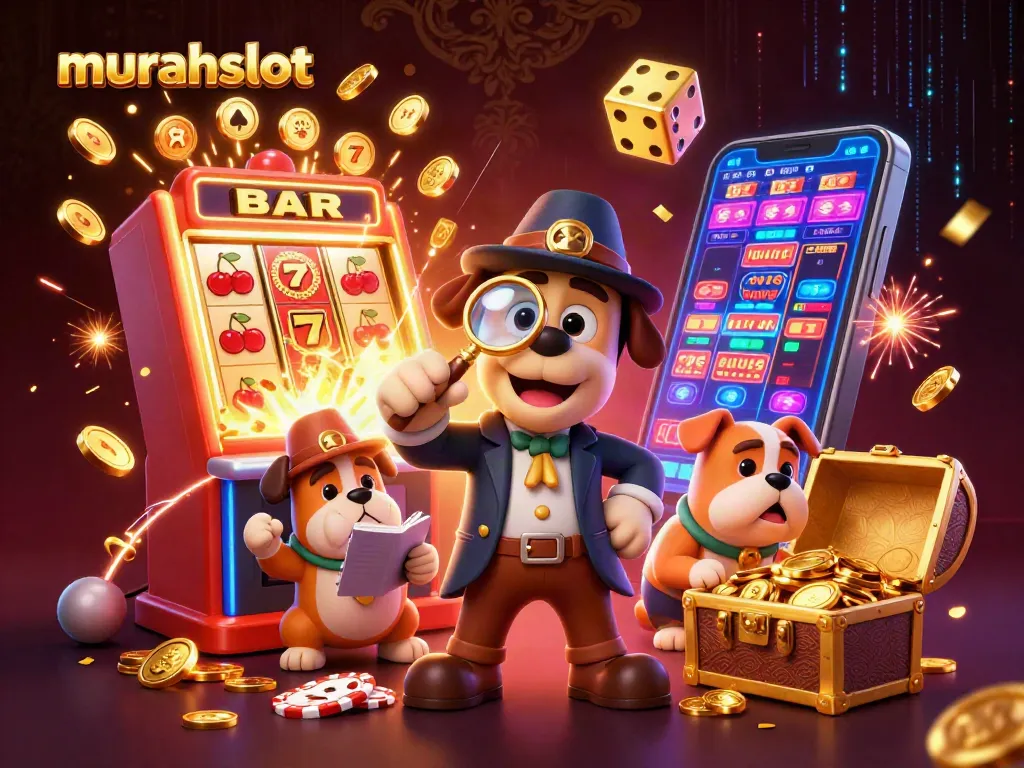 Win at murahslot as a detective uncovers hidden treasures in a vibrant casino scene.