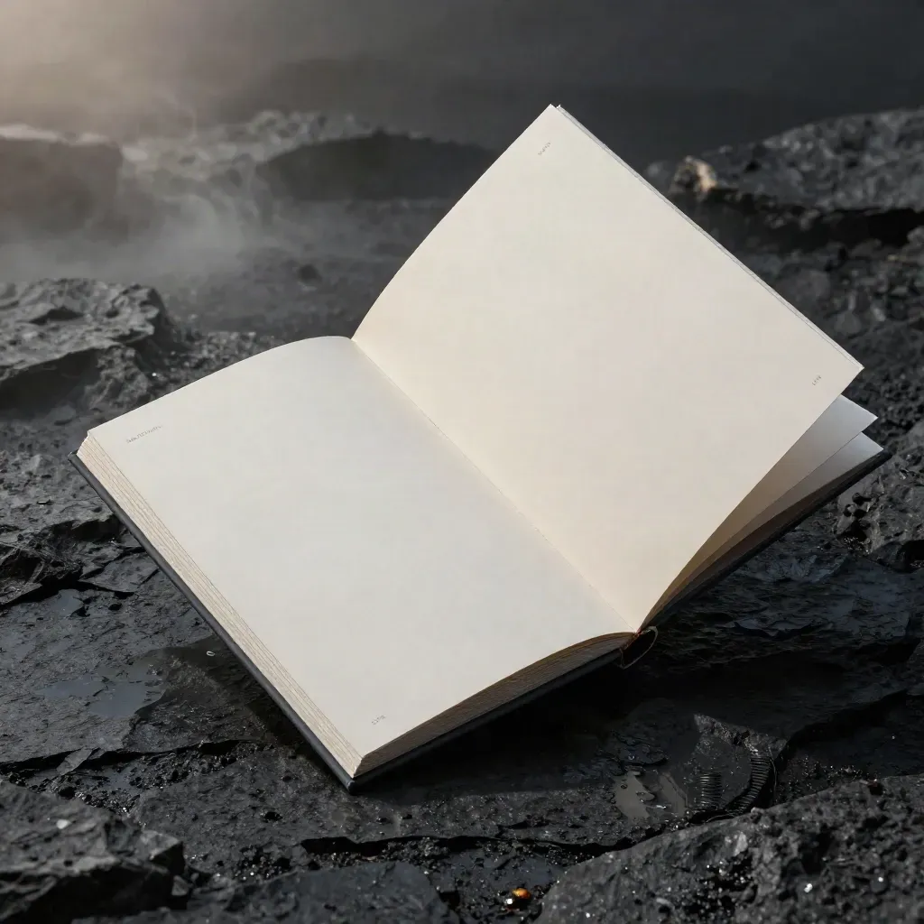 Buku laporan pasar Indonesia dan kartu lampiran di atas basal basah berkabut.