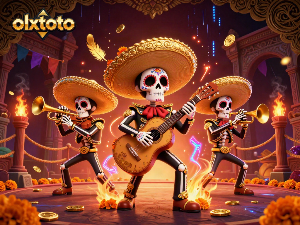Permainan beruntung olxtoto yang meriah dengan karakter mariachi dan elemen kasino.