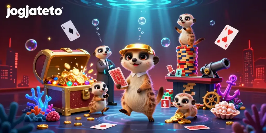 Join the fun at jogjatoto casino featuring meerkats in an underwater spectacle of excitement and gold.
