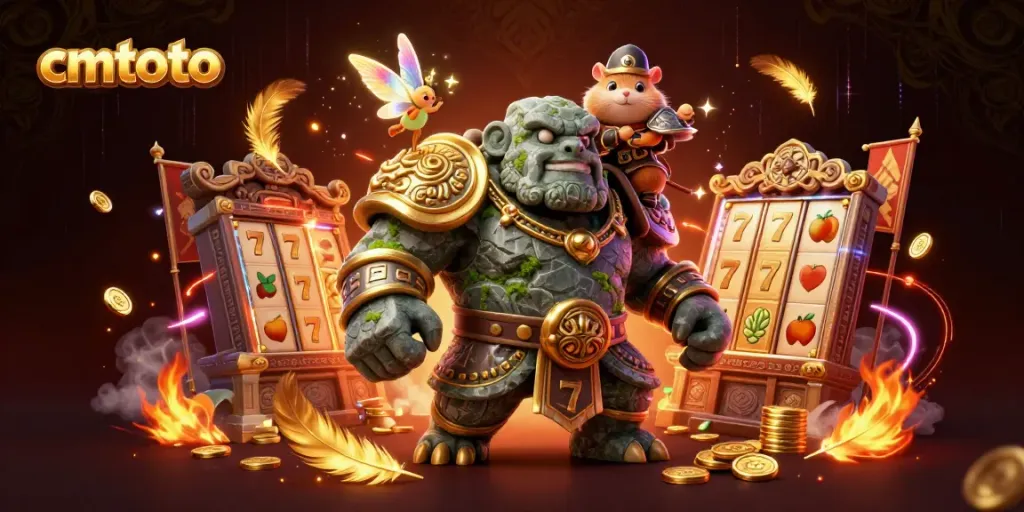 Jelajahi dunia CMTOTO dengan golem penjaga dan kesatria hamster dalam pertarungan slot yang epik.