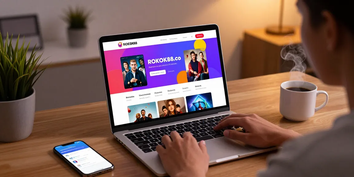 User enjoying ROKOK88 digital entertainment platform on sleek laptop in modern workspace