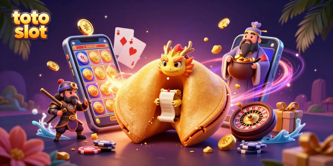 Menangkan permainan toto slot dengan ilustrasi 3D penuh warna yang menarik dan elemen kasino.