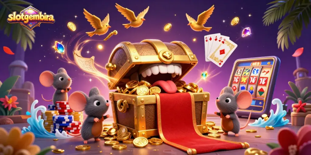 Experience slotgembira's thrilling adventures with vibrant casino elements and treasures.