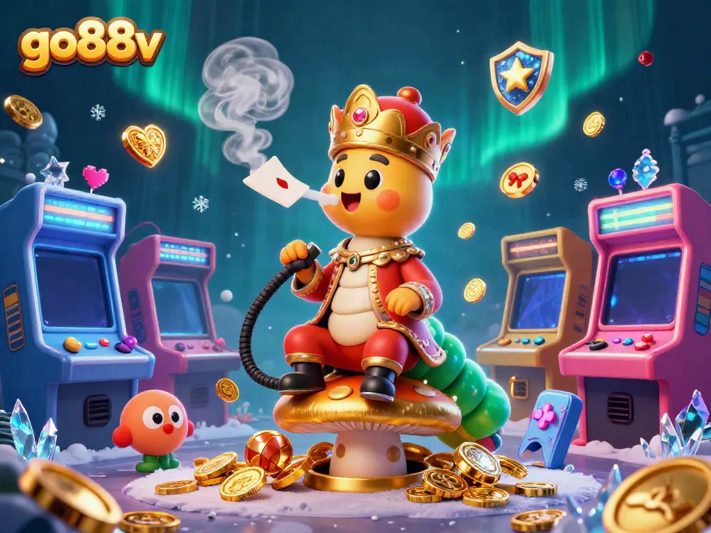 Experience the excitement of go88v in a vibrant 3D casino scene filled with colorful arcade machines and captivating characters.