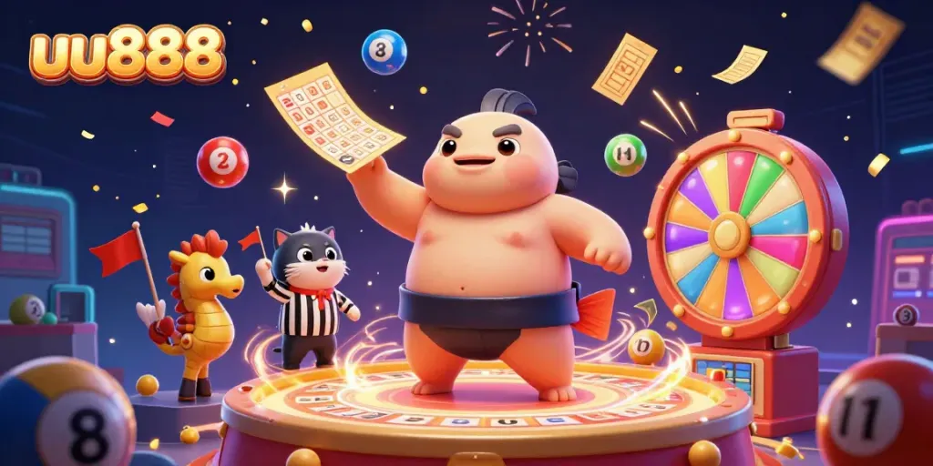 Join the excitement of uu888 in a vibrant underwater casino scene with colorful lottery balls and festive elements.