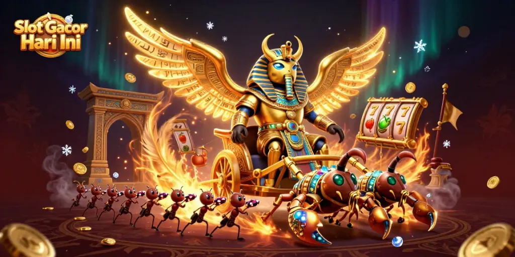 Mainkan Slot Gacor Hari Ini dan nikmati simbol keberuntungan serta koin emas yang mengelilingi permainan!