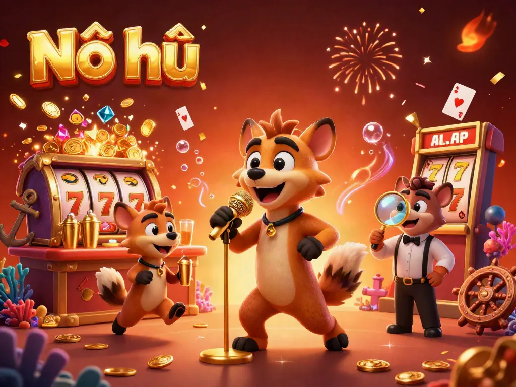 Experience the excitement of Nổ hũ slots as hyenas entertain in a vibrant casino scene.