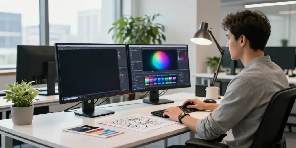 Creative workspace illustrating bento4d alternatif design process with modern technology.