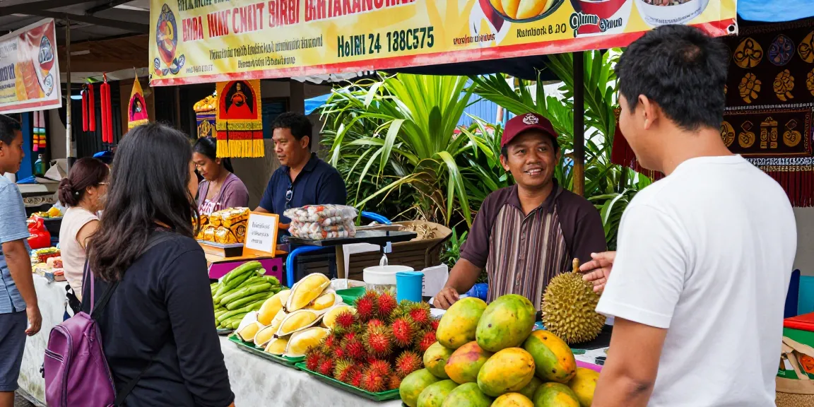 Pasar lokal yang ramai di Indonesia dengan Leci123, menampilkan penjual ramah dan produk segar.