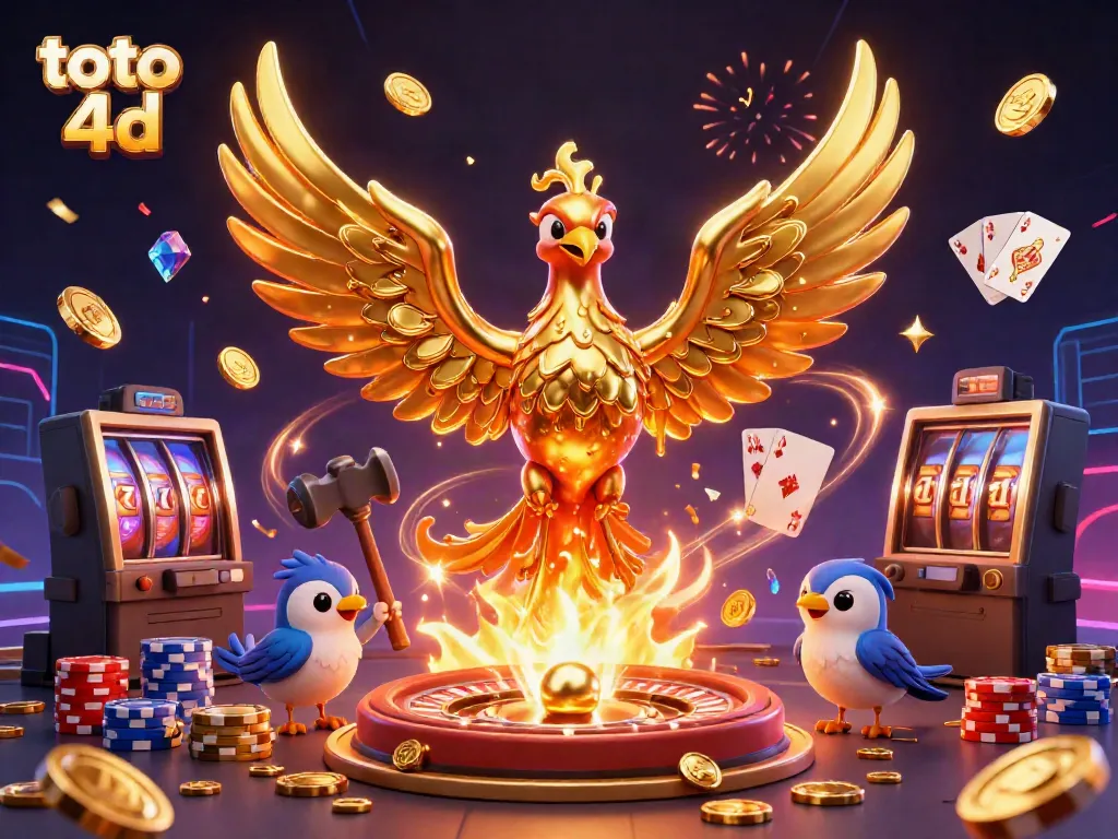 Engage with toto 4d gameplay, featuring a golden phoenix and casino elements bursting with excitement.