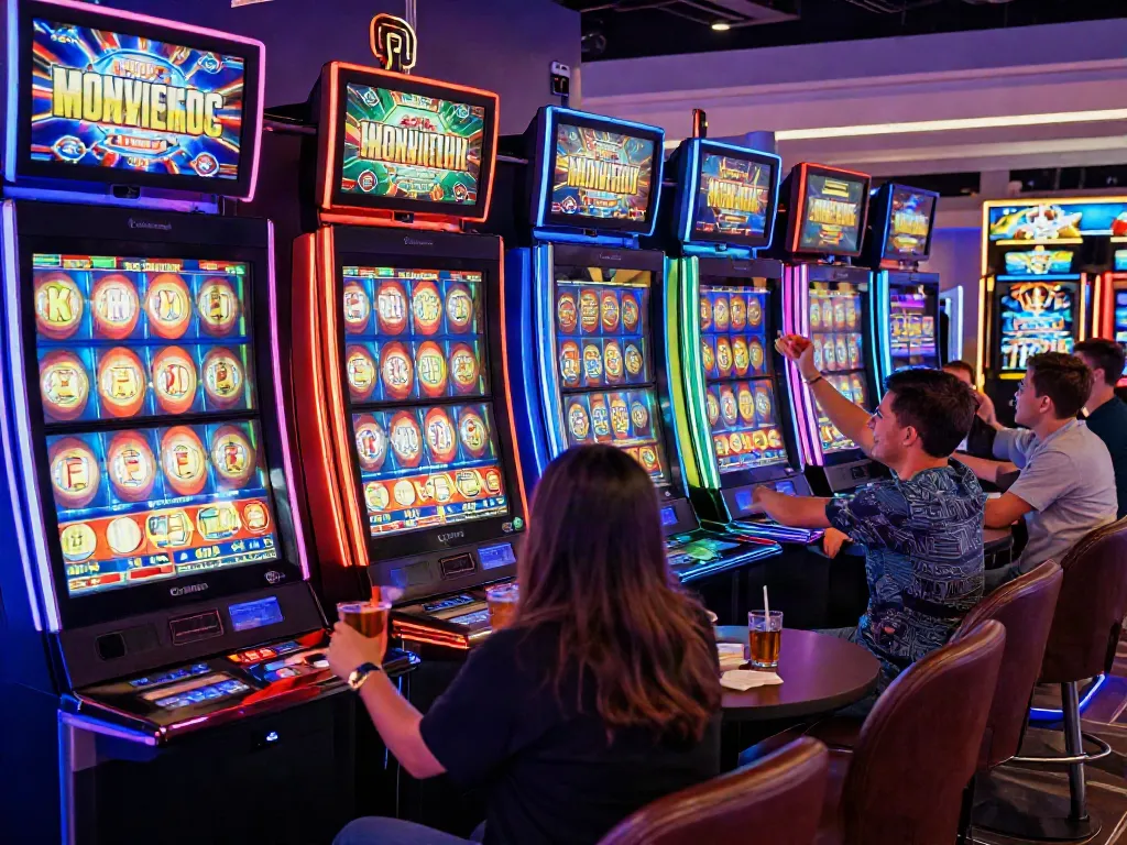 Pengalaman bermain di NAGAHOKI303 dengan mesin slot online yang berwarna-warni dan suasana kasino yang hidup.