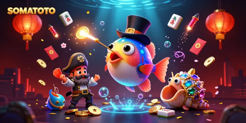 Engage in a vibrant SOMATOTO themed underwater casino adventure filled with glowing coins and treasures.