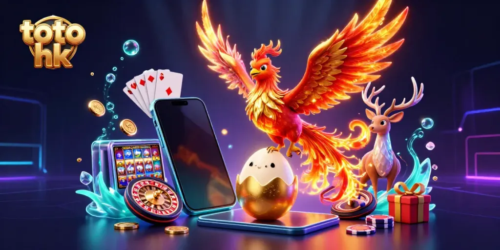 Menggali peluang menang dengan toto hk, ilustrasi 3D kartun bertema kasino yang dinamis.