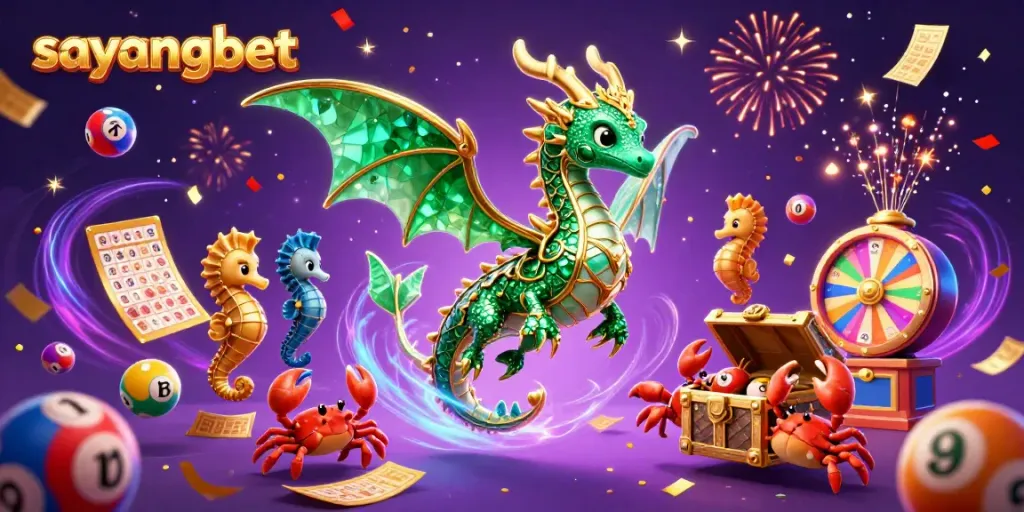 Experience the excitement of sayangbet with a vibrant 3D illustration showcasing dynamic casino elements.