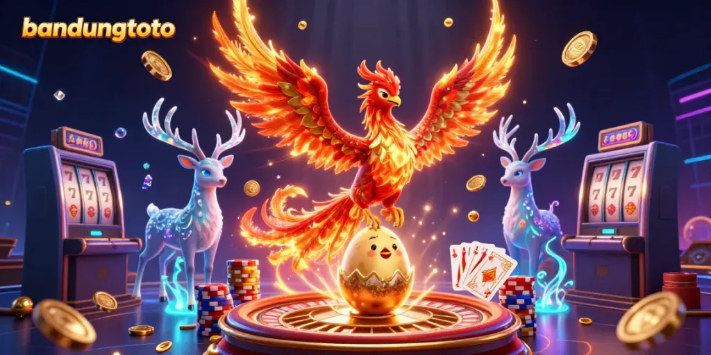 Experience thrilling gameplay at bandungtoto with a vibrant 3D phoenix and exciting casino elements.