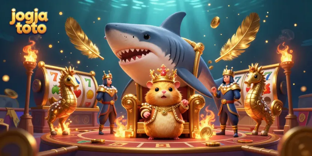 Engage in exciting games with the jogja toto platform featuring a golden hamster king and casino themes.