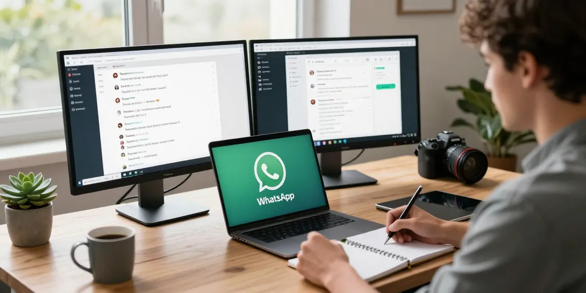 Using WhatsApp網頁版 in a modern home office environment during a video call.