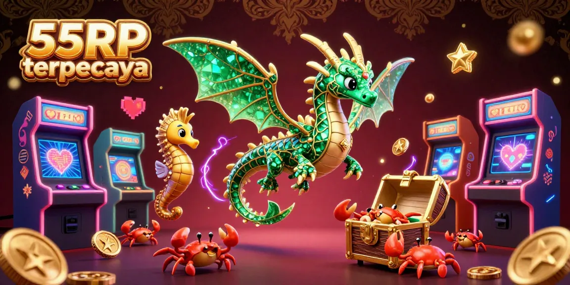 Engage with the thrilling world of 55RP terpercaya, featuring dynamic casino characters and colorful game elements.