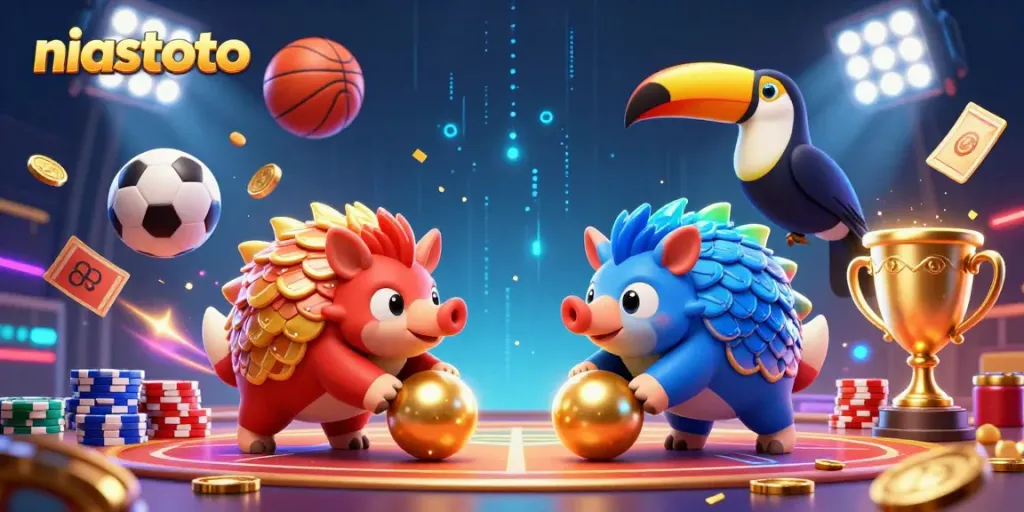 Engage in thrilling gameplay with niastoto as rival pangolins battle through a vibrant casino scene packed with action.