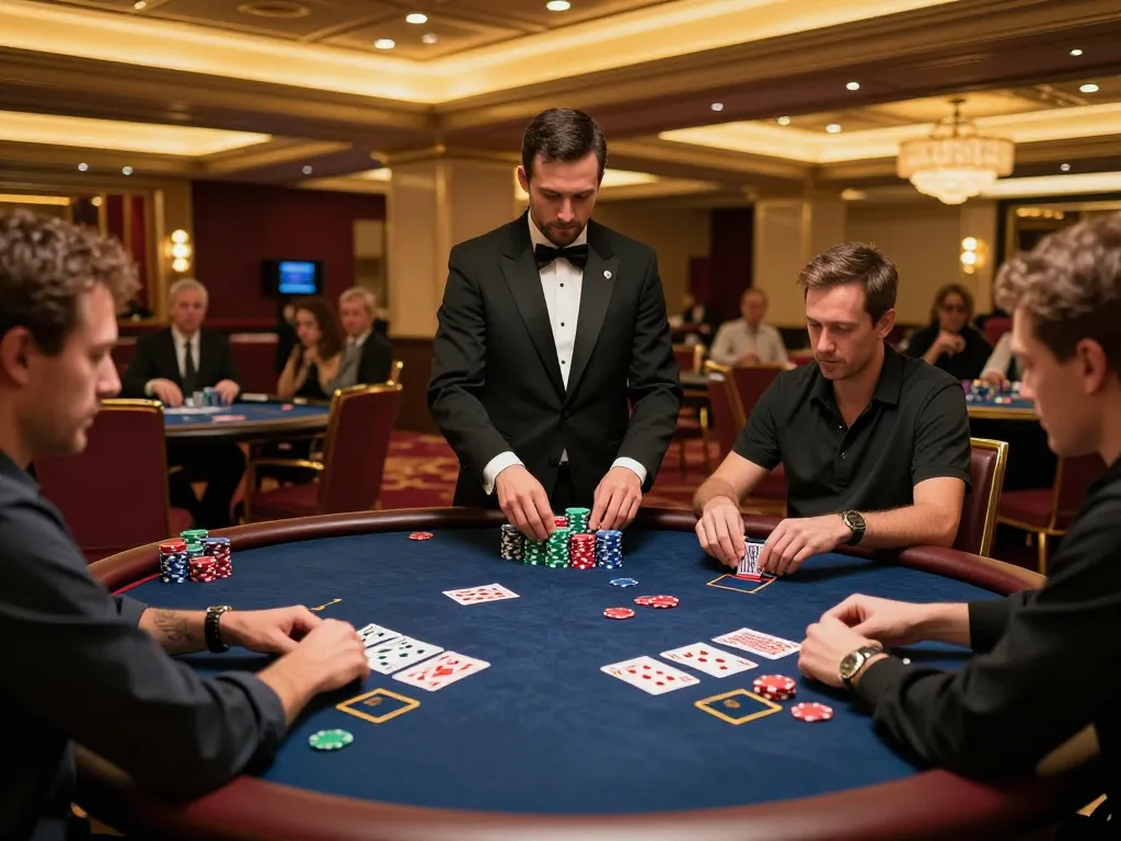 Play exciting poker games at qq mobil with vibrant chips and strategic play in a luxurious casino.