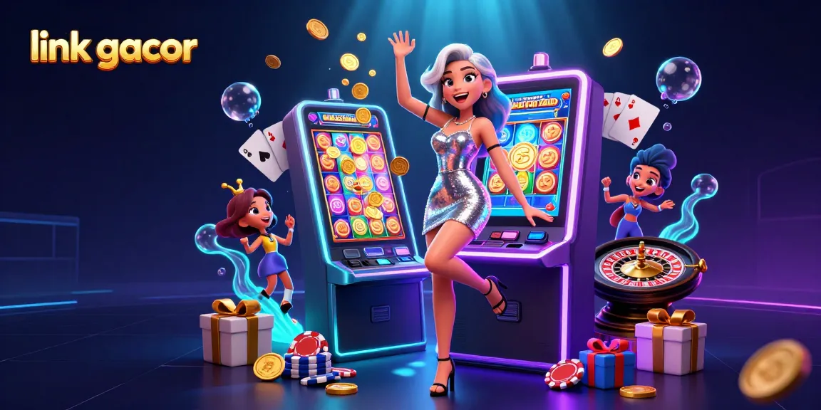 Spin to win with link gacor at a vibrant online casino scene featuring dynamic slot graphics.