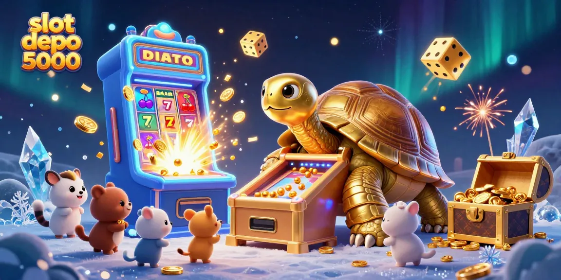 Engage in thrilling slot depo 5000 action amidst joyful animals and jackpot festivities in a colorful casino scene.