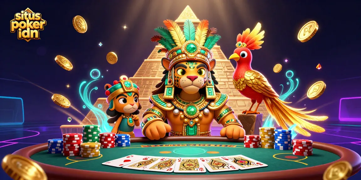 Experience excitement at situs poker idn with vibrant scenes of dynamic poker action and glowing treasures.