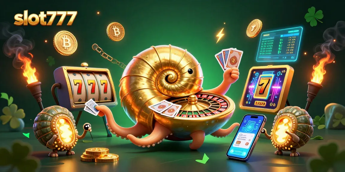 Spin the reels and win big with slot777, featuring a nautilus roulette wheel and glowing coins.